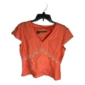 Rori Ann Women’s Linen V-Neck Top Blouse